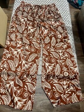 Brown Floral Wide Leg Pants